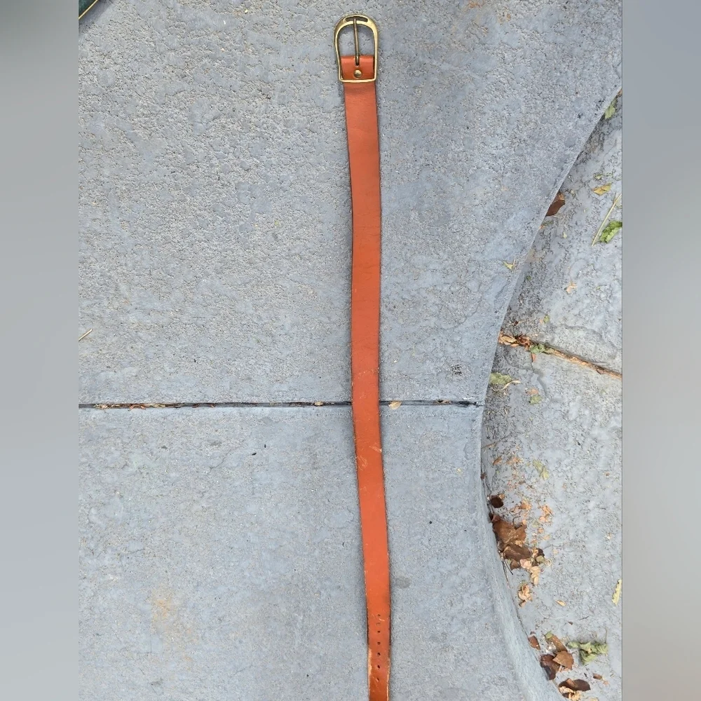 Solid Brass Tan Leather Belt with Solid Brass Buckle 42